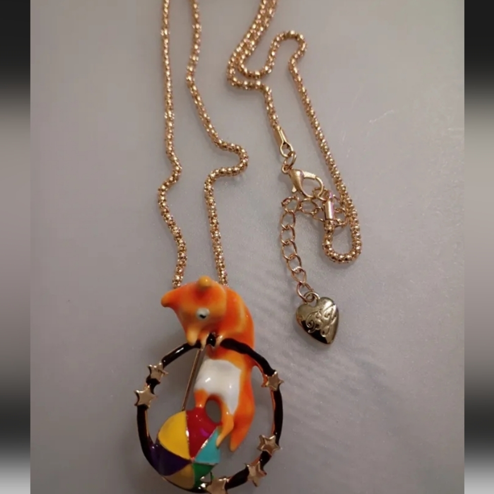 Betsey Johnson Fox pendant brooch necklace